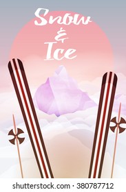 The Skier is Preparing to Descend on a Mountain Landscape - Vector Illustration