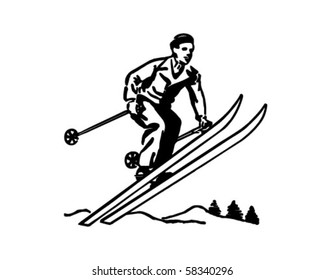 Skier - Retro Clip Art