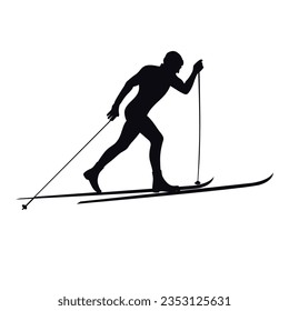 Skier silhouette black on transparent background. 
