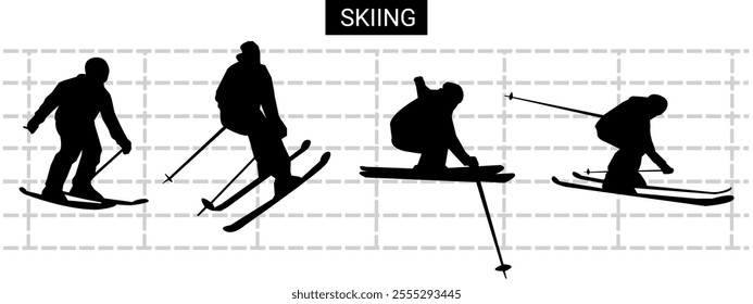 Skier silhouette illustration. different poses. winter sports.