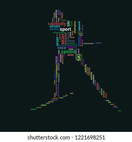 Skier silhouette of words