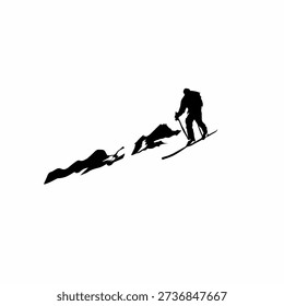Skier Silhouettes in Action. Winter Mountain Fun. Vector Illustration