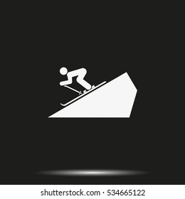 Skier simple flat icon. Slope illustration.