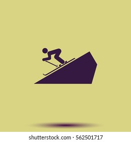 Skier simple flat icon. Slope illustration.