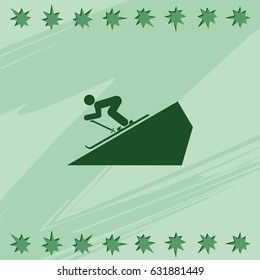 Skier simple flat icon. Slope illustration.