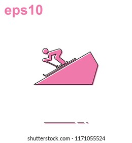 Skier simple flat thin line vector icon. Slope illustration.