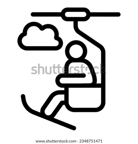 Skier in ski lift and cloud line icon, Winter season concept, cable car sign on white background, Ski basket with person icon in outline for mobile web design. Vector graphics.