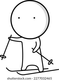 Skier skiing. A cartoon of a man skiing with a stick and a stick.