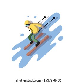 Skier skiing downhill in  high mountains landscape. Vector illustration.