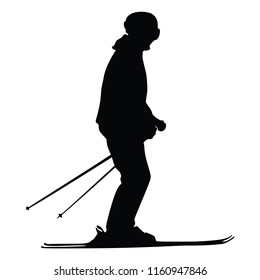 Skier skiing downhill on fresh powder snow in white background