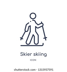 skier skiing icon from sports outline collection. Thin line skier skiing icon isolated on white background.