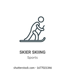 Skier skiing outline vector icon. Thin line black skier skiing icon, flat vector simple element illustration from editable sports concept isolated stroke on white background
