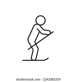 Skier, skiing, ski sport, line icon. Winter sport on snow. Walk on ski, recreation training lifestyle, activity competition. Vector illustration