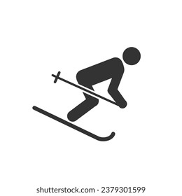 Skier skiing in ski vector icon. filled flat sign for mobile concept and web design. Man riding on skis glyph icon. Winter sport symbol