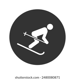 Skier skiing in ski vector icon. filled flat sign for mobile concept and web design. Man riding on skis glyph icon. Winter sport symbol