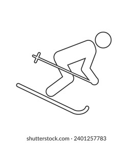 Skier skiing in ski vector line icon. filled flat sign for mobile concept and web design. Man riding on skis glyph icon. Winter sport symbol