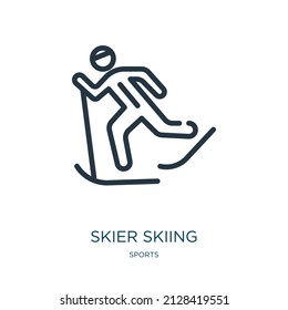 skier skiing thin line icon. winter, snow linear icons from sports concept isolated outline sign. Vector illustration symbol element for web design and apps.