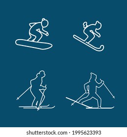 skier, snowboarder, winter sport line icon set