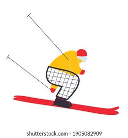 Skier surreal flat modern vector illustration. Man characters Skier. Sport people art. Winter holiday and sport.