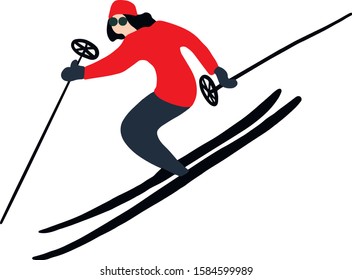 skier vector flat icon. Hand drawn illustration