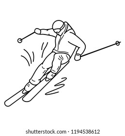 Skier. Vector flat outline icon illustration isolated on white background