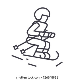 skier vector line icon, sign, illustration on background, editable strokes