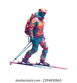 Esquiador, recreación de invierno en icono de diseño abstracto aislado