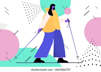 skier woman sportswoman skiing doing activities christmas new year holidays celebration winter vacation concept