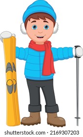 skier young boy posing on white background