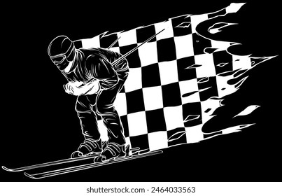 skiern in white line on black background