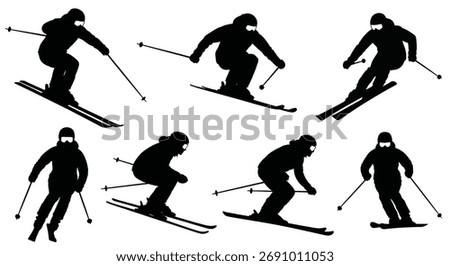 Skiers in motion on white background skiing snow sport