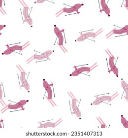 Skiers on the slope. Winter sports seamless pattern. For fabric design, textile print, wrapping paper, cover. Vector illustration