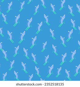 Skiers on the slope. Winter sports seamless pattern. For fabric design, textile print, wrapping paper, cover. Vector illustration