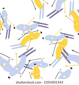 Skiers on the slope. Winter sports seamless pattern. For fabric design, textile print, wrapping paper, cover. Vector illustration