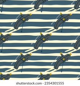 Skiers on the slope. Winter sports seamless pattern. For fabric design, textile print, wrapping paper, cover. Vector illustration