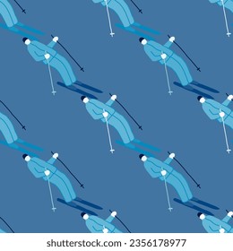 Skiers on the slope. Winter sports seamless pattern. For fabric design, textile print, wrapping paper, cover. Vector illustration