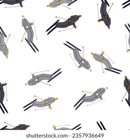 Skiers on the slope. Winter sports seamless pattern. For fabric design, textile print, wrapping paper, cover. Vector illustration