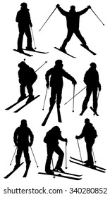 Skiers silhouettes Set. Sport vector illustration