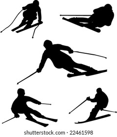 skiers silhouettes - vector