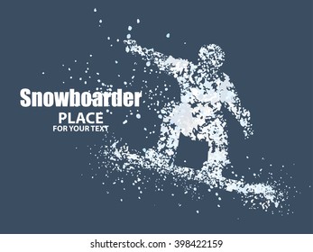 Skiers,particle divergent composition, vector illustration.