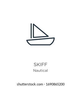 Skiff icon. Thin linear skiff outline icon isolated on white background from nautical collection. Line vector sign, symbol for web and mobile