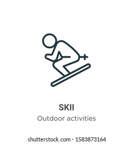 Skii outline vector icon. Thin line black skii icon, flat vector simple element illustration from editable outdoor activities concept isolated on white background