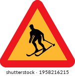 Skiier Road Sign - Editable Vector