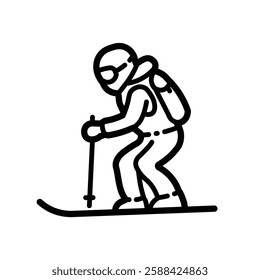 Skiing Adventure Person Outline Icon Isolated On White Background