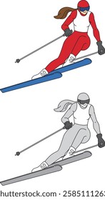 Skiing, alpine skiing athletes illustration set
