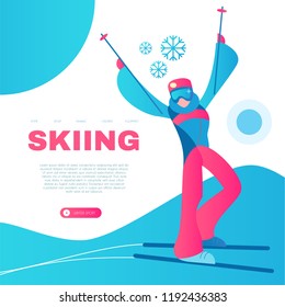 Skiing. Alpine Sport Design Template with Sportsman and Snow. Vector illustration