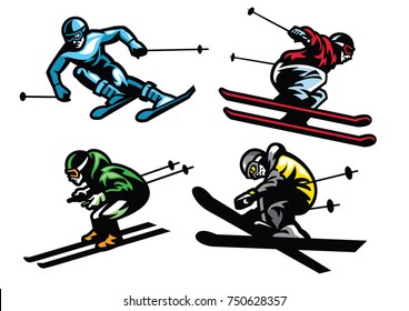 skiing athletes in set