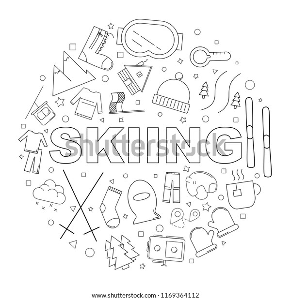 Skiing background from line icon. Linear\
vector pattern. Vector\
illustration