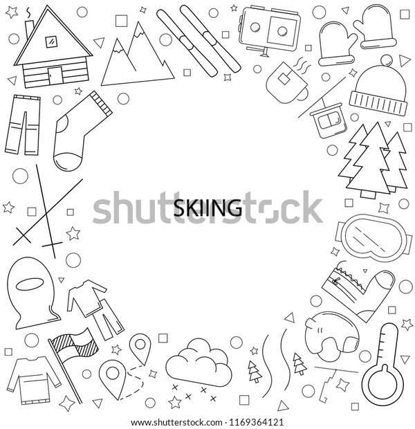 Skiing background from line icon. Linear\
vector pattern. Vector\
illustration
