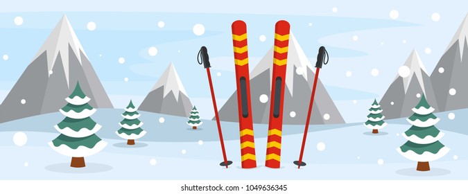 Skiing banner. Flat illustration of skiing vector banner for web